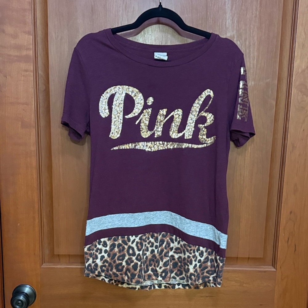 PINK Victoria's Secret Plum Short-Sleeve Tee with Gold Sequin Script